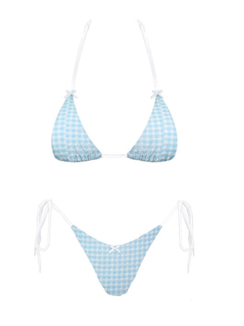 Light Blue Gingham Tie-Side Triangle Bikini - Brand Unspecified